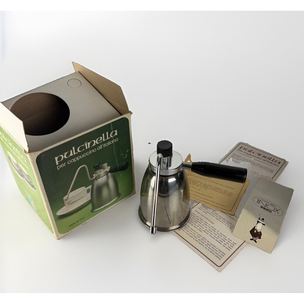 Vintage Vesubio Pulcinella Stovetop Milk Frother Steamer Made In Italy Orig Box